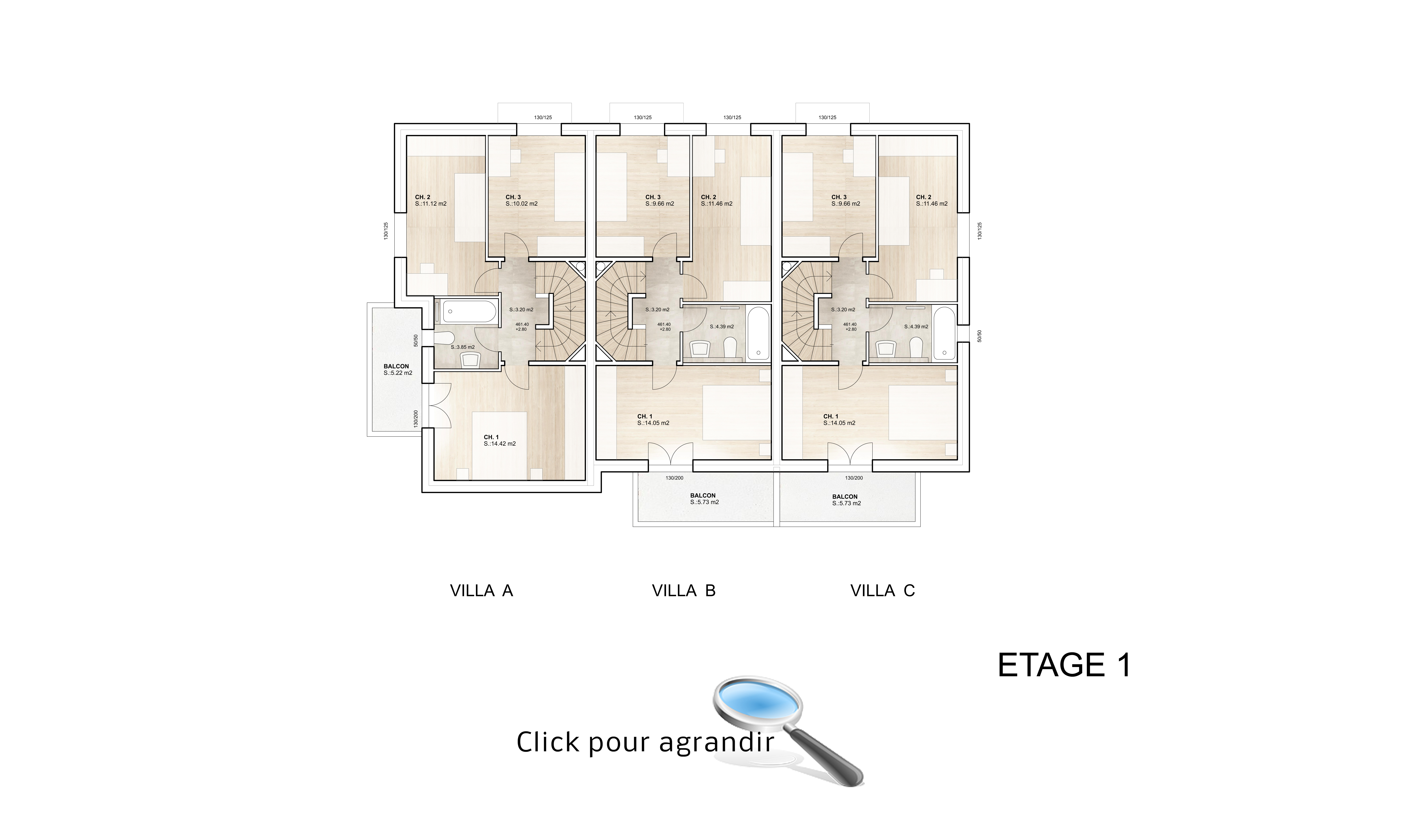 le premier étage -LES 3 NIDS DU MARTINET - 3 VILLAS MITOYENNES A 1020 RENENS